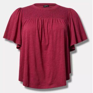 UNWORN Torrid Bright Maroon Flutter Sleeve Smocked Top (2X)